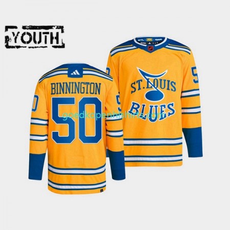 St. Louis Blues Jordan Binnington 50 Adidas 2022-2023 Reverse Retro Geel Authentic Shirt - Kinderen